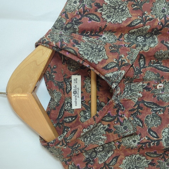 Natural Life Drew Cotton Button Down Rusty Floral Shirt Dress | Size L / XL - Picture 7 of 7